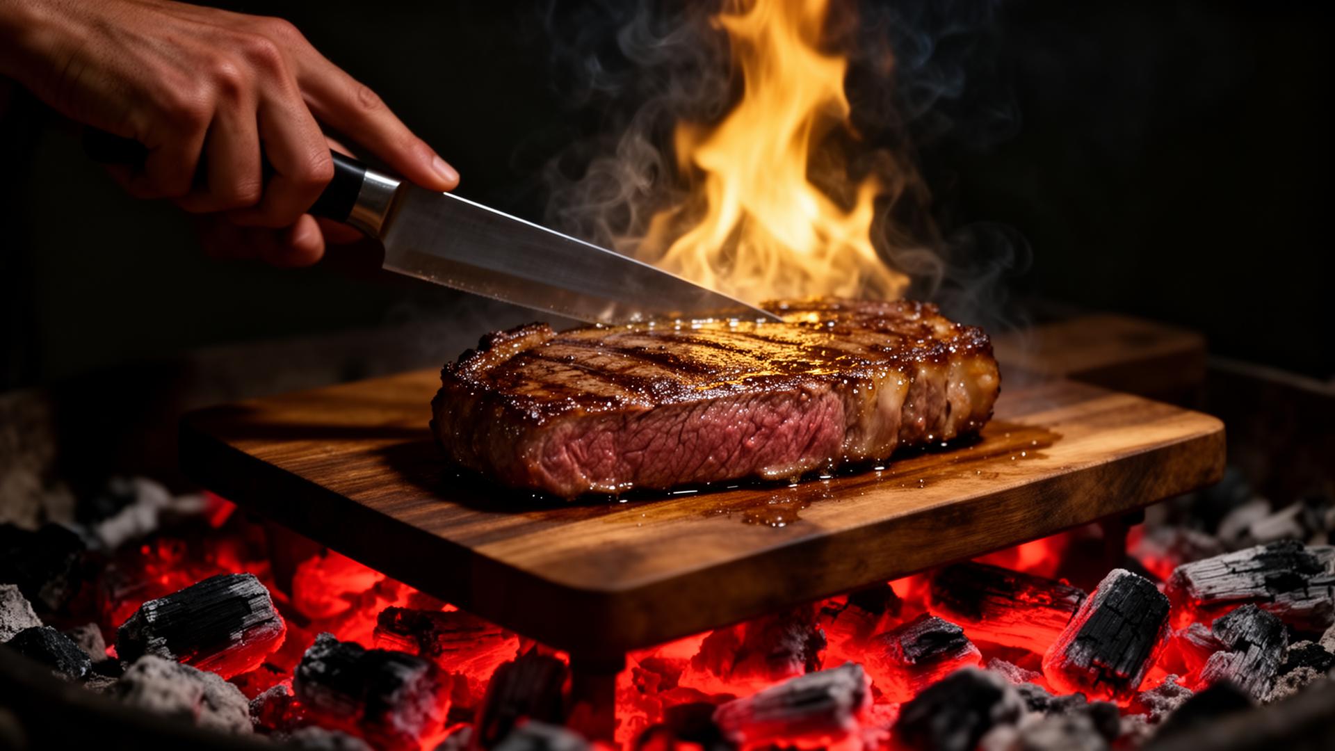 Churrasqueiro profissional fatiando picanha em evento premium em São Paulo